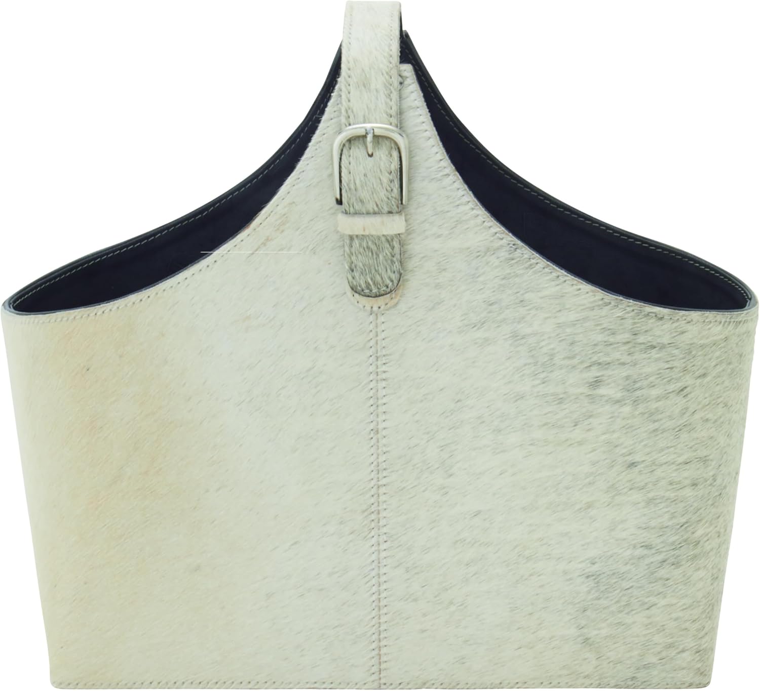 Deco 79 Leather Handmade Box Style Single Slot Magazine Holder with Detail Stitching and Curved Handles, 17" x 5" x 15", Gray