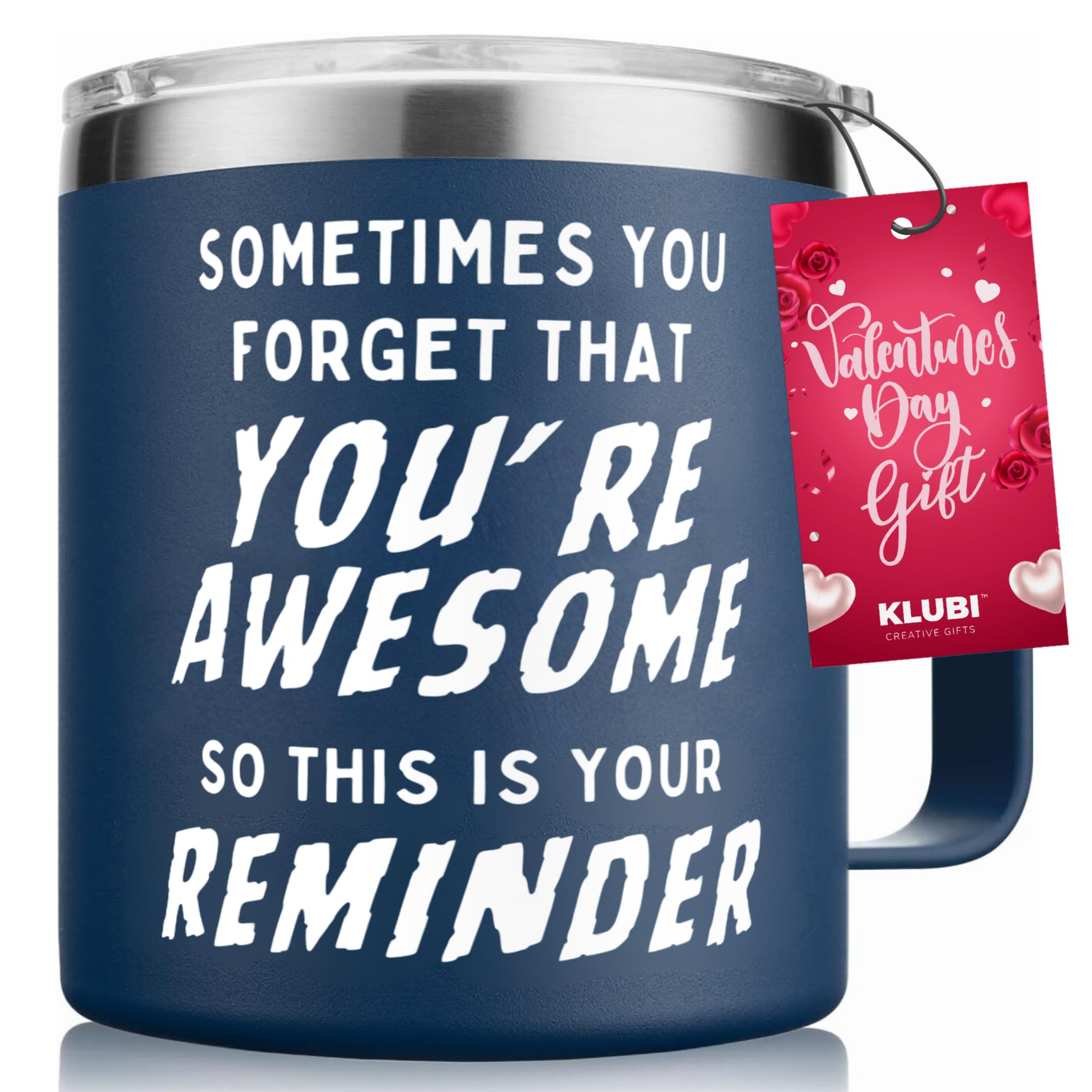 Mens Valentines Gifts for Him Mug- Sometimes You Forget Your Awesome Gifts Navy 14oz Birthday Gifts for Men Cool Unique Gift Idea, Coffee Tumbler Gift for Dad, Husband, Boyfriend Vday Mugs