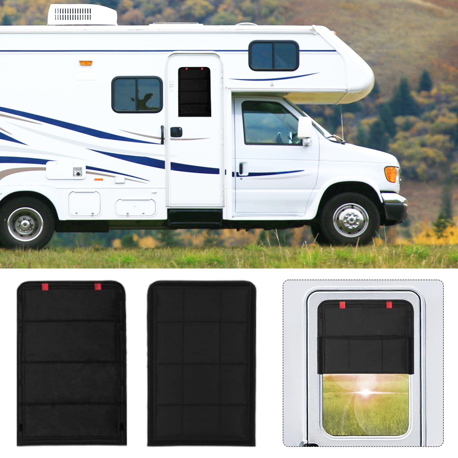 2PCS Bâche De Fenêtre Camping-Car, 64 * 41CM Brise-Vue pour Fenêtre De Camping-Car Pliables sans Perçage Protection UV Bâche De Protection Noire pour Caravane