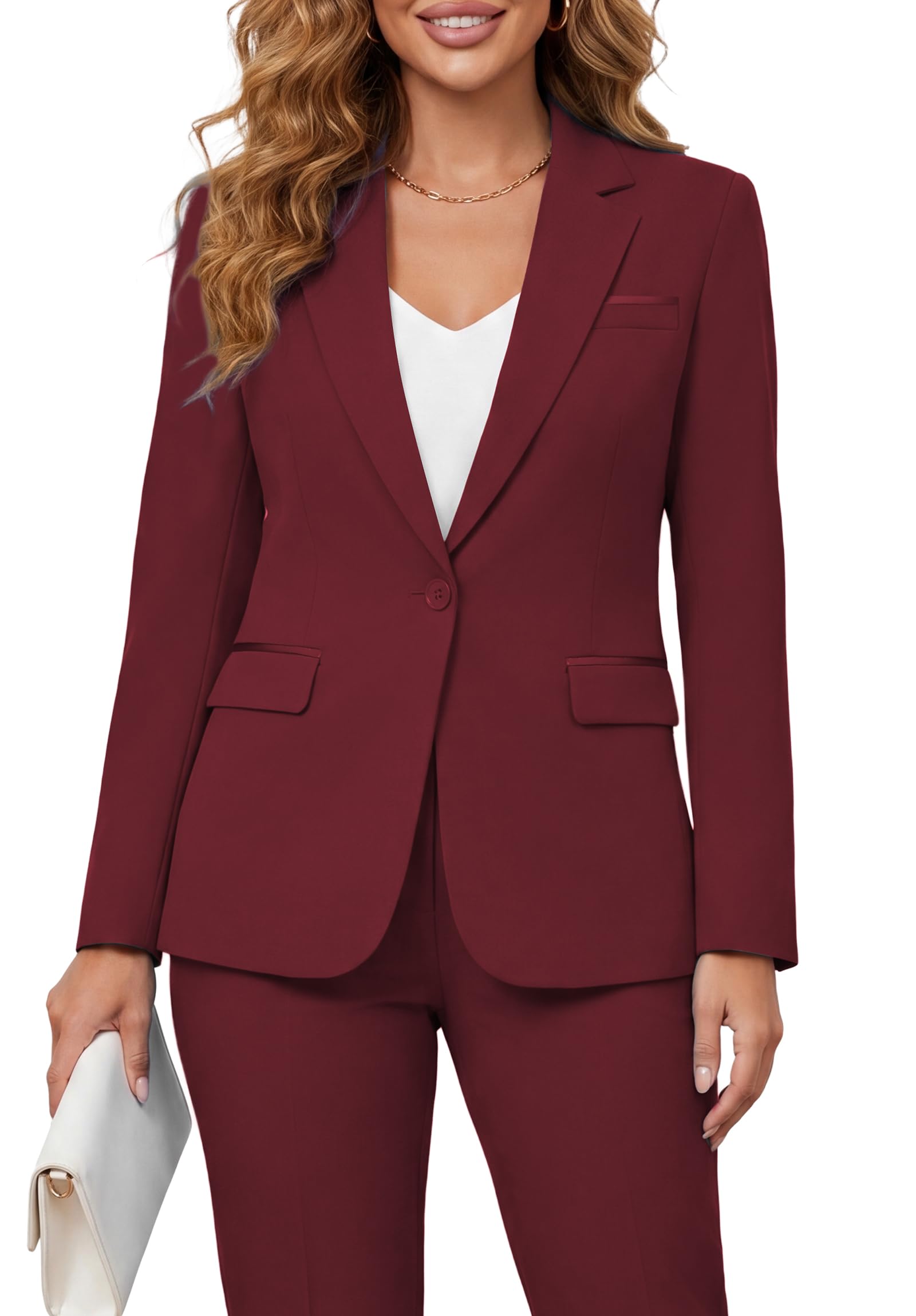 Women's 2 Piece Suit Notched Lapel One Button Slim Fit Business Office Work Tuxedo Blazer Pants Set-image-20