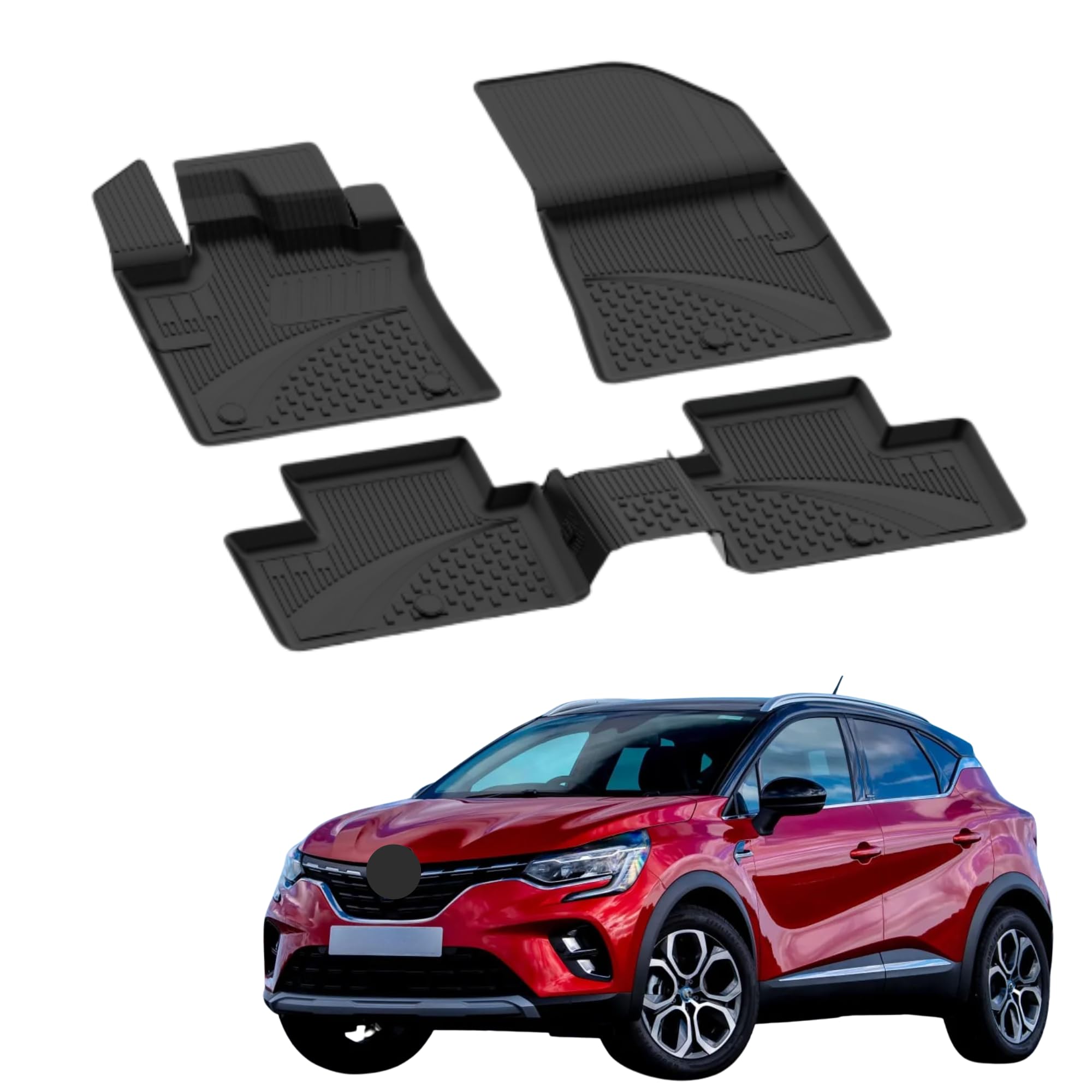 Alfombrillas de Coche compatibles con Renault Captur 2 2020-2026 | 4.5D Premium TPE Goma Antideslizante Alfombrillas de Goma Impermeable Coche Coche Negro