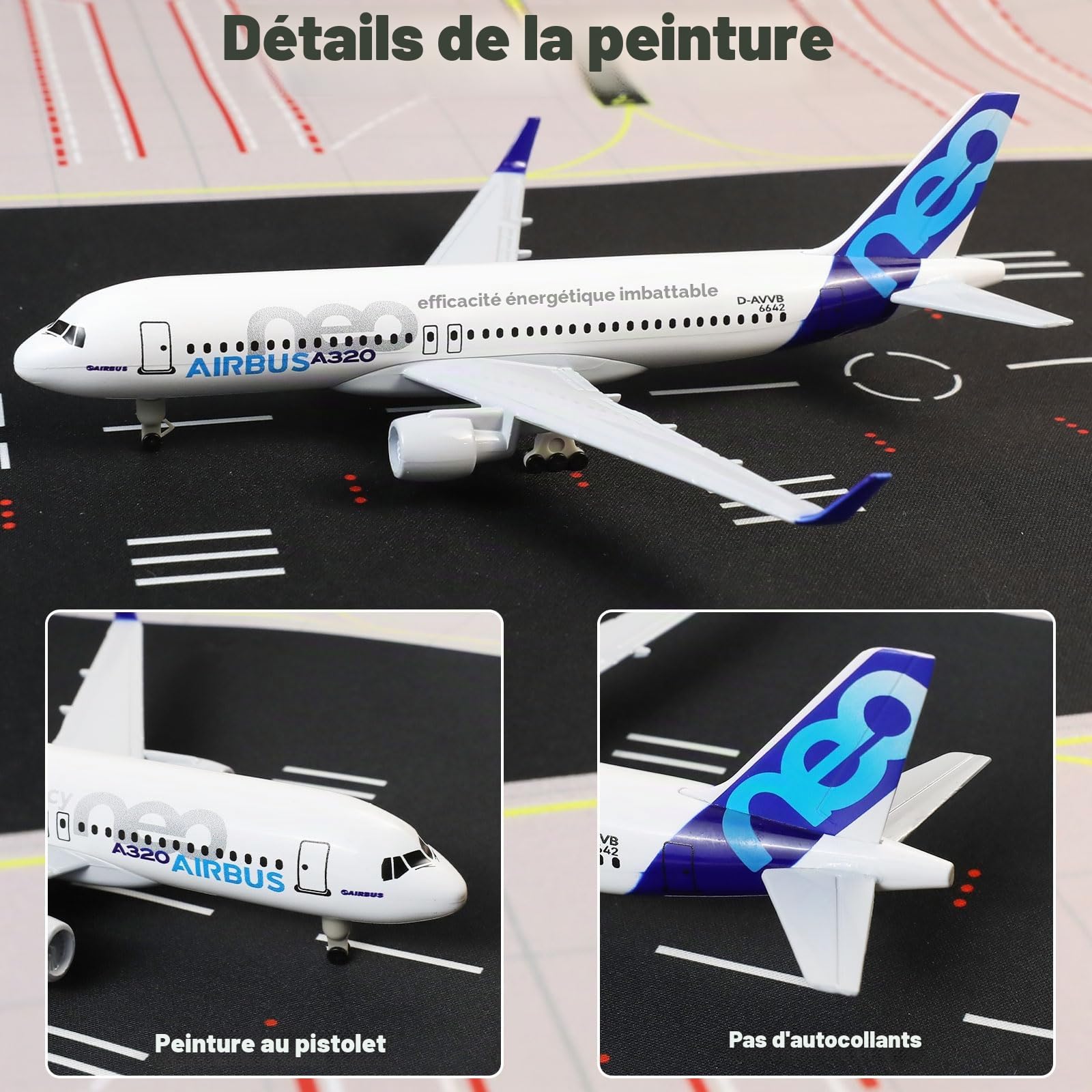 Kit de Maquette d'avion A320 Neo en métal Die-cast échelle 1/200 (18.5 cm)- Modèle d' A320 avec Support de présentation- Cadeau d'anniversaire, de fête ou pièce de Collection pour Adultes