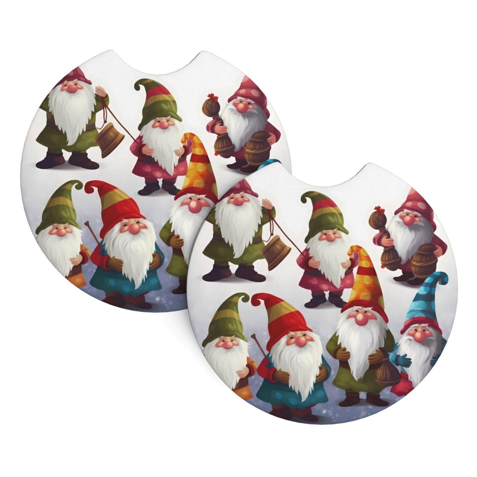 2PCS Car Coaster for Cup Holders Universal Auto Cup Mat Xmas Funny Gnomes Cup Coaster Pad 2.7" Waterproof Neoprene Non-Slip Cup Holder Coasters Car Interior Accessories for Women Men