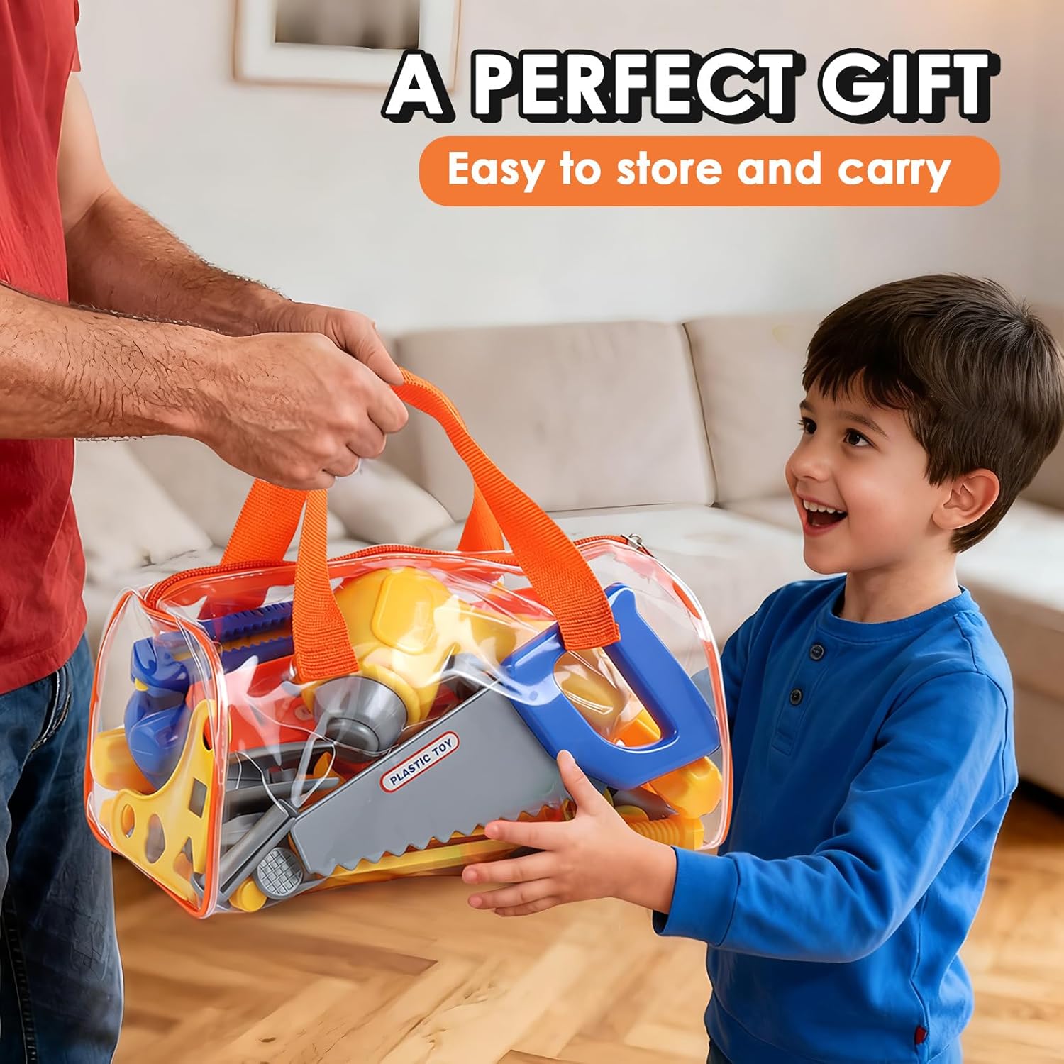 52 Piece Pretend Play Tool Kit Set for Kids, Toy Tools with Screwdrivers, Hammer, Saw, Wrench, Drill, Carrying Bag, Ages 3-5, Boys and Girls