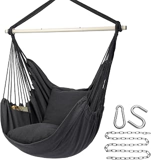 Y-STOP Hammock Chair Swing with 2 Cushions, 500 lbs Capacity, Steel Spreader Bar & Anti-Slip Rings - Indoor Outdoor Hanging Chair (Dark Grey)