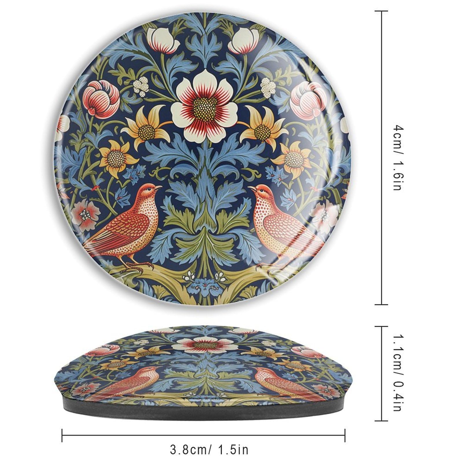 Kühlschrankmagnete im asiatischen Stil, Glas, starke Magnete, roter Vogel, Blumen, lustige Magnete, japanische Kultur, Kühlschrankmagnete für Whiteboard, Kühlschrank, Küche, Büro, 4 Stück