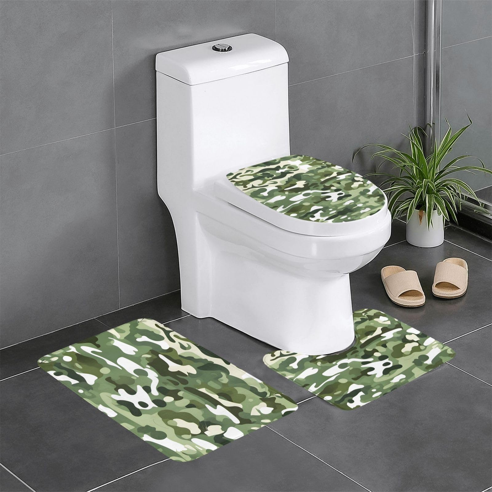 Tapis de salle de bain facile à nettoyer camouflage vert x3