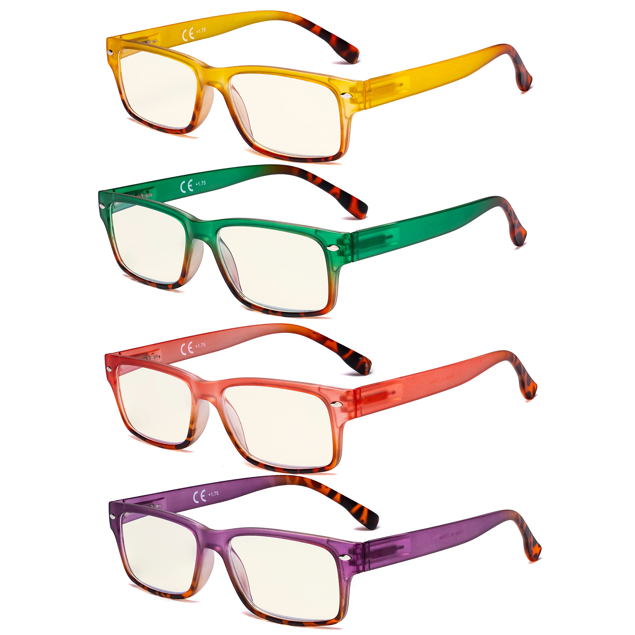 Eyekepper 4 Pack Computer Reading Glasses - Fashion Blue Light Blocking Readers for Women Men +1.75