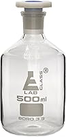 EiscoLabs 500mL Borosilicate 3.3 Glass Reagent Bottle w/ Acid-Proof PP Stopper - Lab Grade, Autoclavable, Thermal Shock Resistant