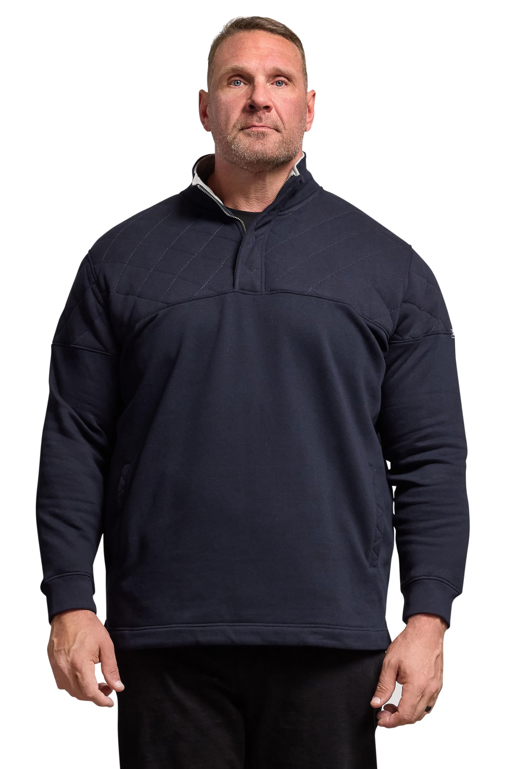 BadRhino Big & Tall Blue Diamond Quilted Quarter Zip Sweatshirt - Men's - Plus Size Curve