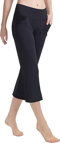 Miniatura 2 de Zeronic Pantalones capri de yoga para mujer con bolsillos, acampanados, para entrenamiento, descanso, pantalones de ejercicio