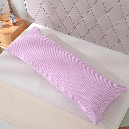 Miniatura 3 de Funda de almohada corporal oblonga de pana a rayas de 20 x 54 pulgadas, de poliéster, acogedora funda de almohada con cierre oculto de aspecto