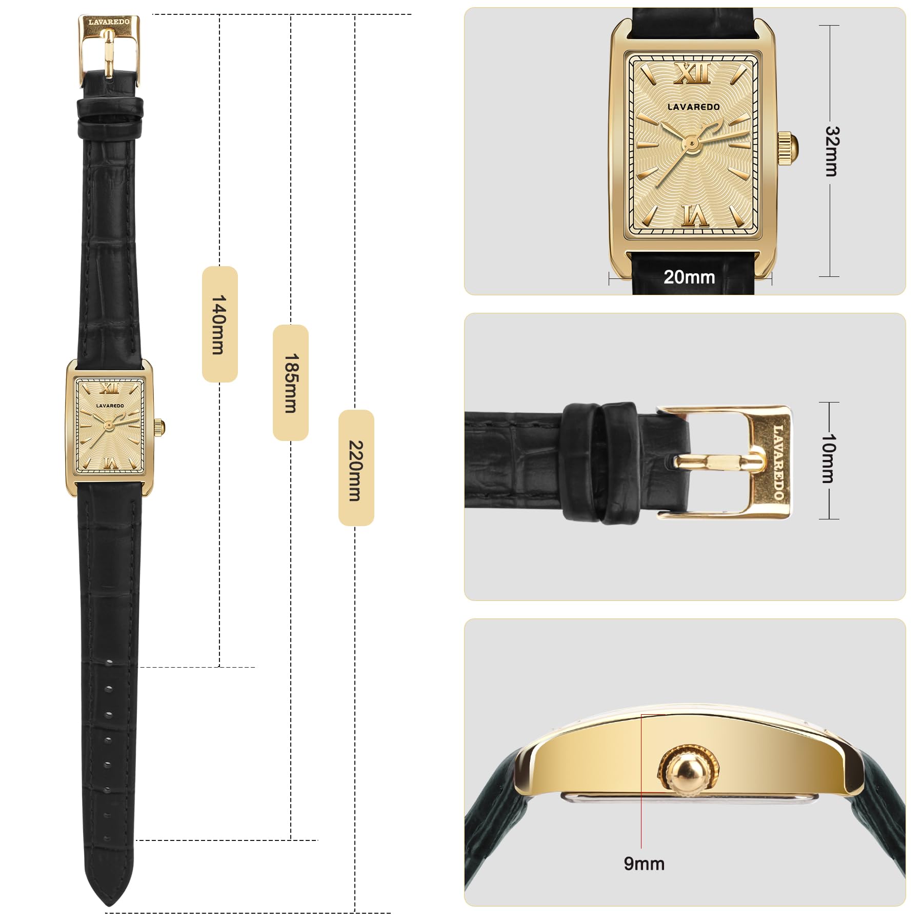 Timever Orologio da donna con cinturino in pelle, delicato ed elegante, classico, vintage, retrò, quadrato, al quarzo, regalo per lei
