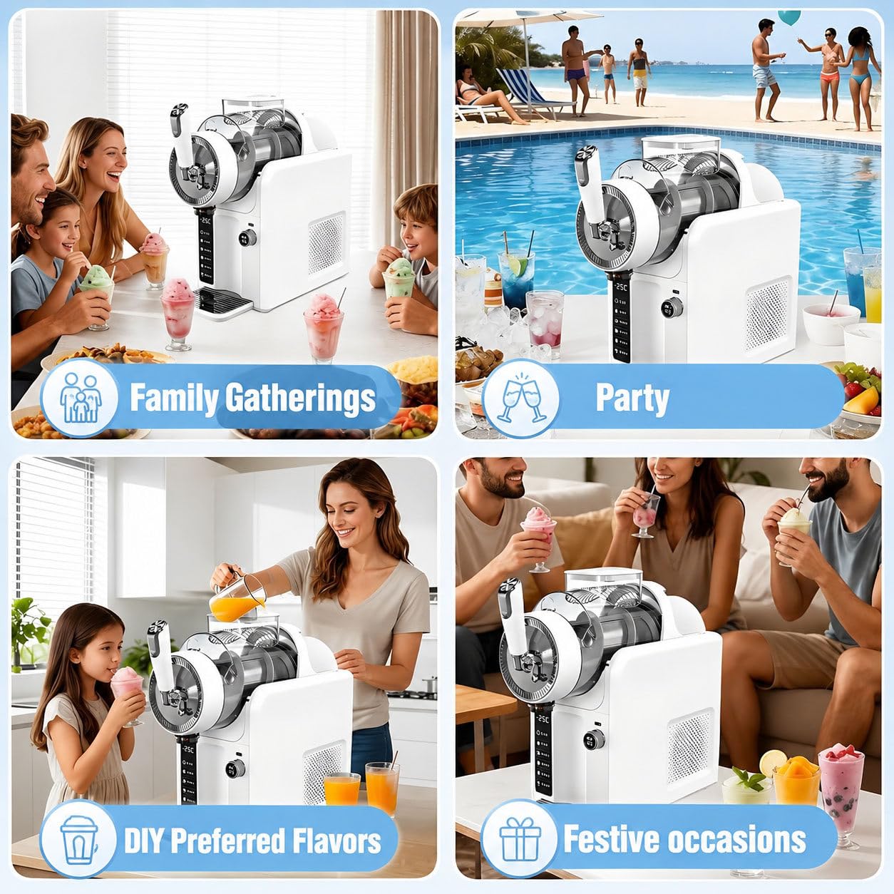 Macchina per Granita,Sorbetto Elettrica 1.8L,Bevande in 15 min,Macchina per Margarita con 5 modalità, per Granite, Cocktail, Frappé, Milkshake e Succhi, Senza Bisogno di Ghiaccio White