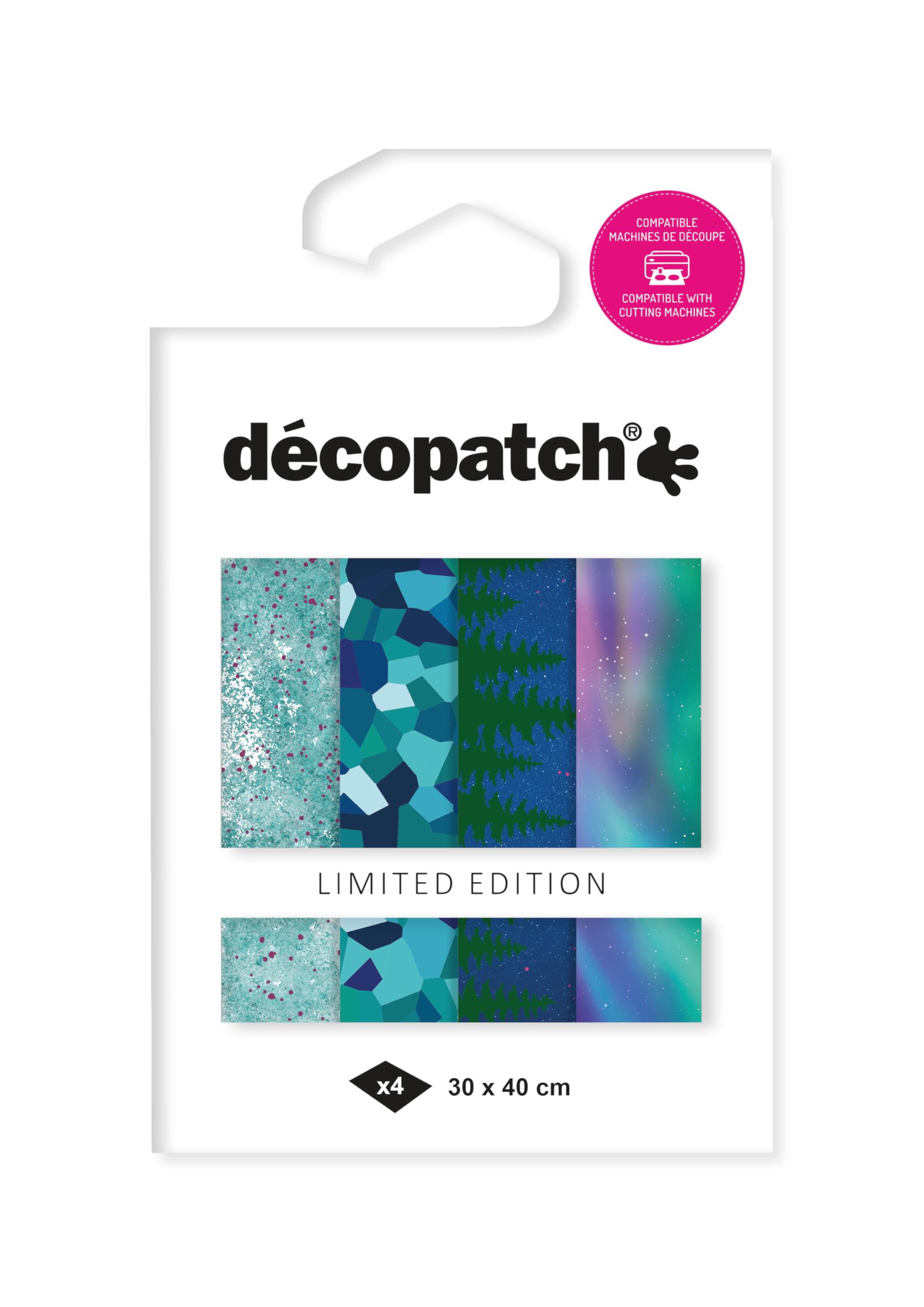 Décopatch TD927C - Assortiment de 4 papiers Foil avec dorure à Chaud - Papier déco Noël - Aurores boréales