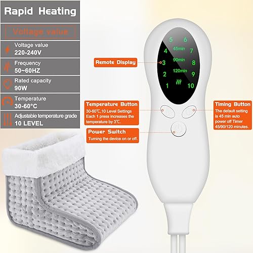 Vista 6 de CYFIE Calentadores de pies, calentador de pies debajo del escritorio para mujeres y hombres, almohadilla térmica eléctrica, calefacción de 10