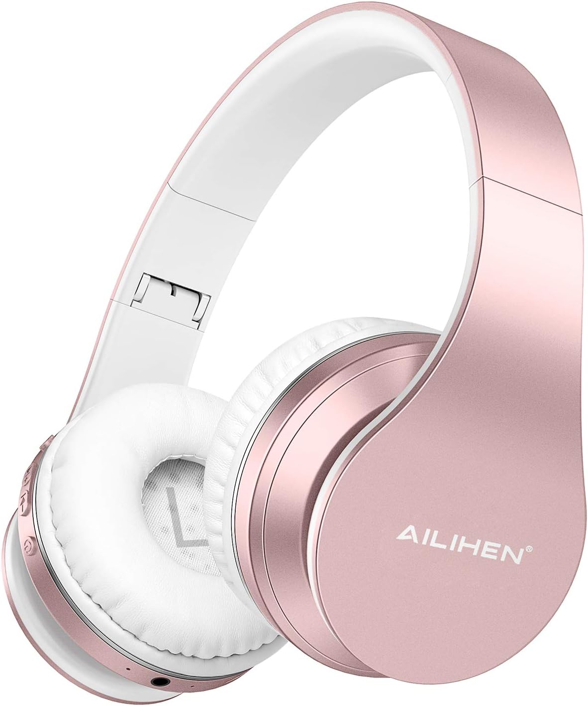 Ailihen A80 Headphones Bluetooth 5.0 Wireless Over Ear Earphones Foldable 25 Hours Playtime Headsets with Microphone and Wired Mode for iOS Android Smartphones PC TV- Rose Gold