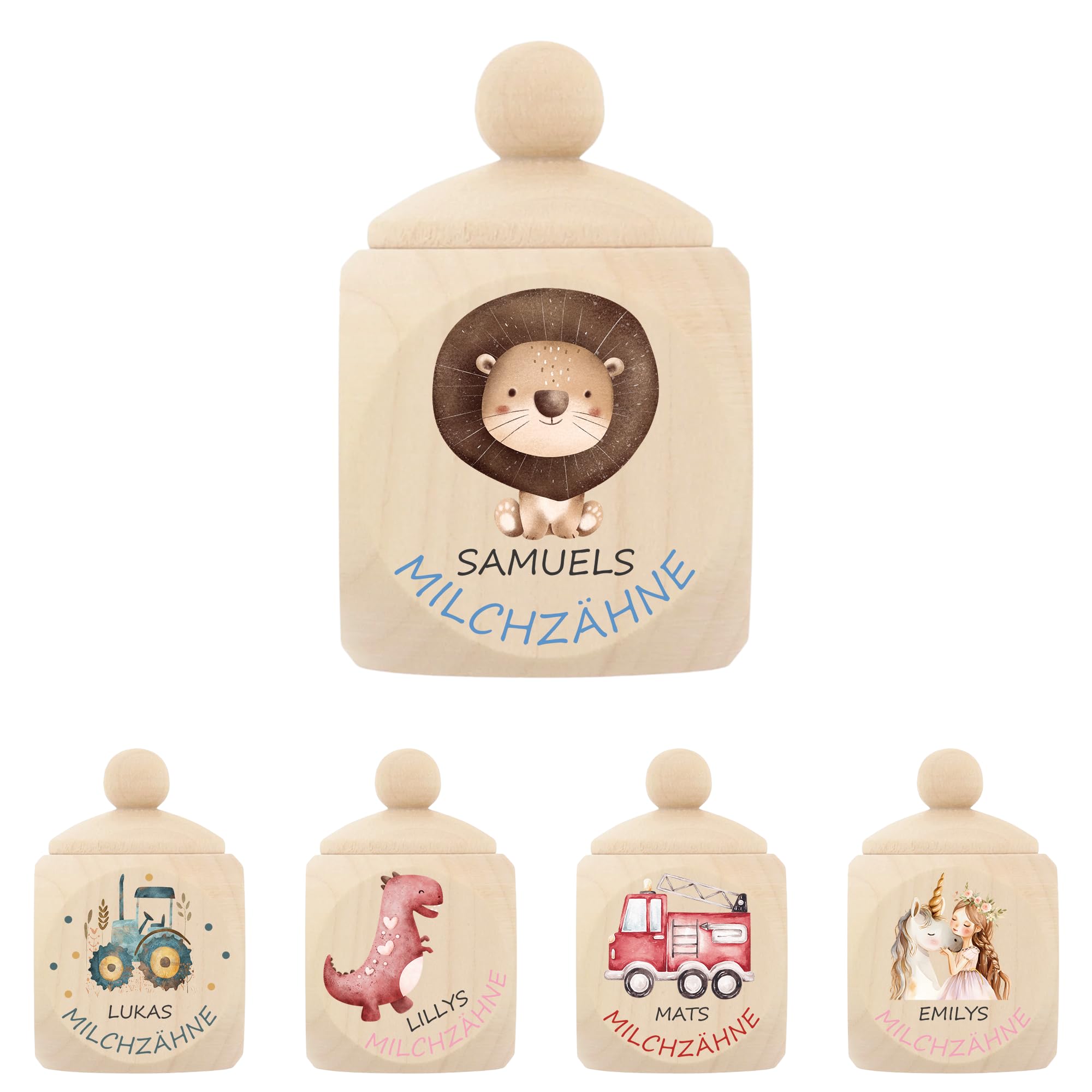 FeierZwerge - Personalisierte Milchzahndose aus Holz für Jungen & Mädchen – mit Name & niedlichem Motiv – Zahnbox für Milchzähne – kinderfreundlicher UV Druck – Erinnerung für Eltern und Kinder