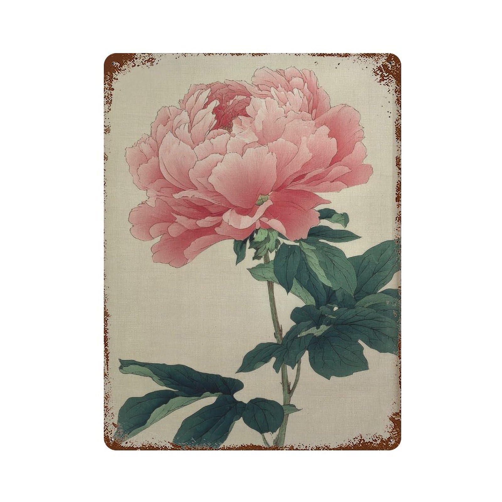 xiaoxiaoshen Peony Flower. Traditional Japanese Botanical Wall Decor Art Metal Tin Poster Modern Home Decor Art Home Bar Shop Decorations Vintage Sign 40x30cm