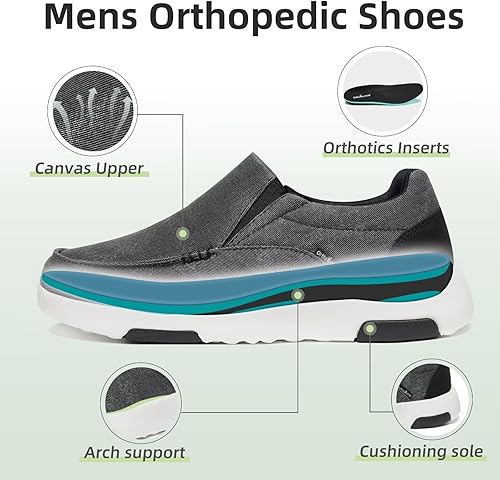 Miniatura 3 de OrthoComfoot Mocasines ortopédicos sin cordones para hombre con soporte de arco mocasines ortopédicos cómodos para fascitis plantar, zapatos planos