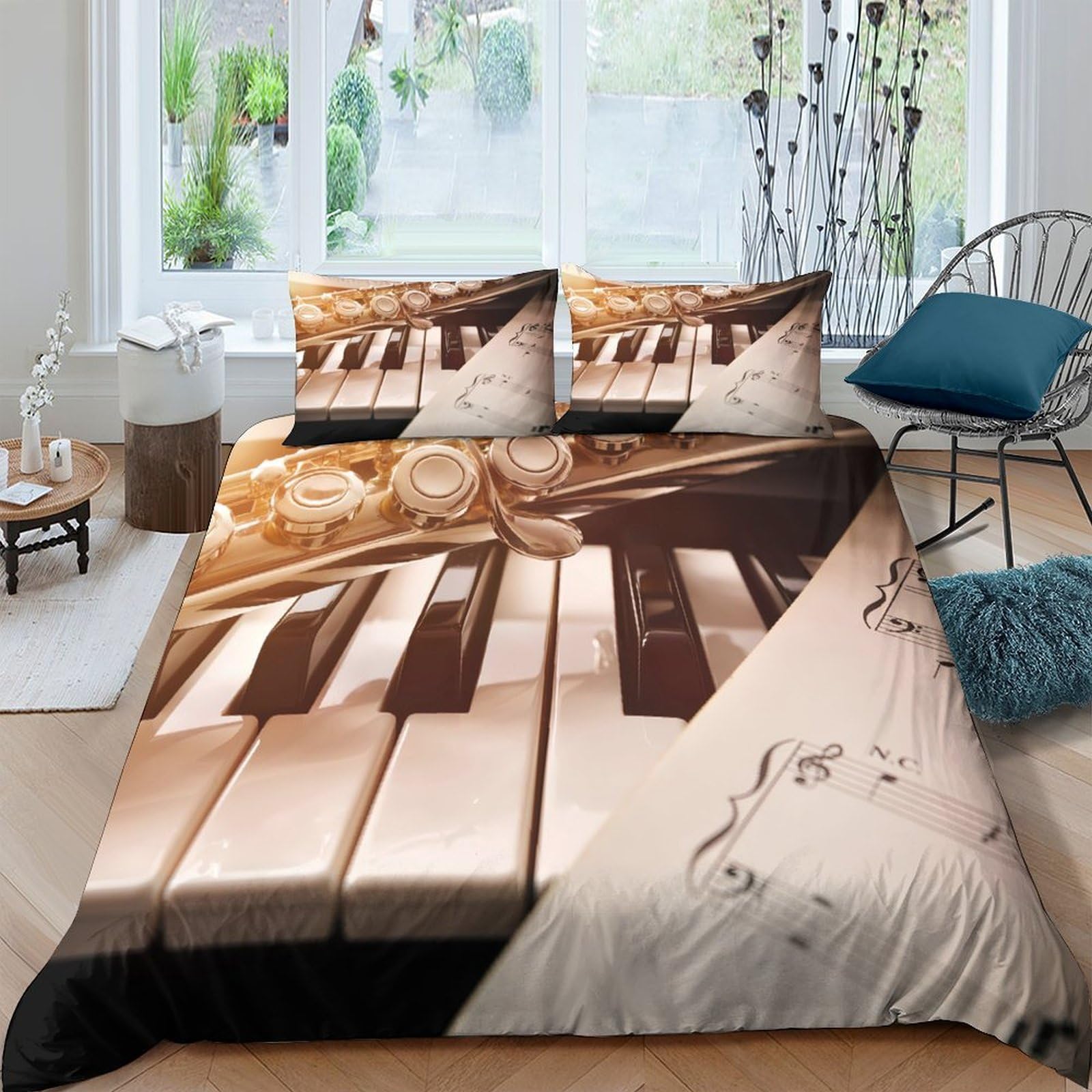 Ctjqhvkz Style-8 3D Printed Piano Keys Fitted Sheet Microfiber Soft Music Note Bed Cover For Bedroom Dorm Decor Easy Care Single（135X200cm）
