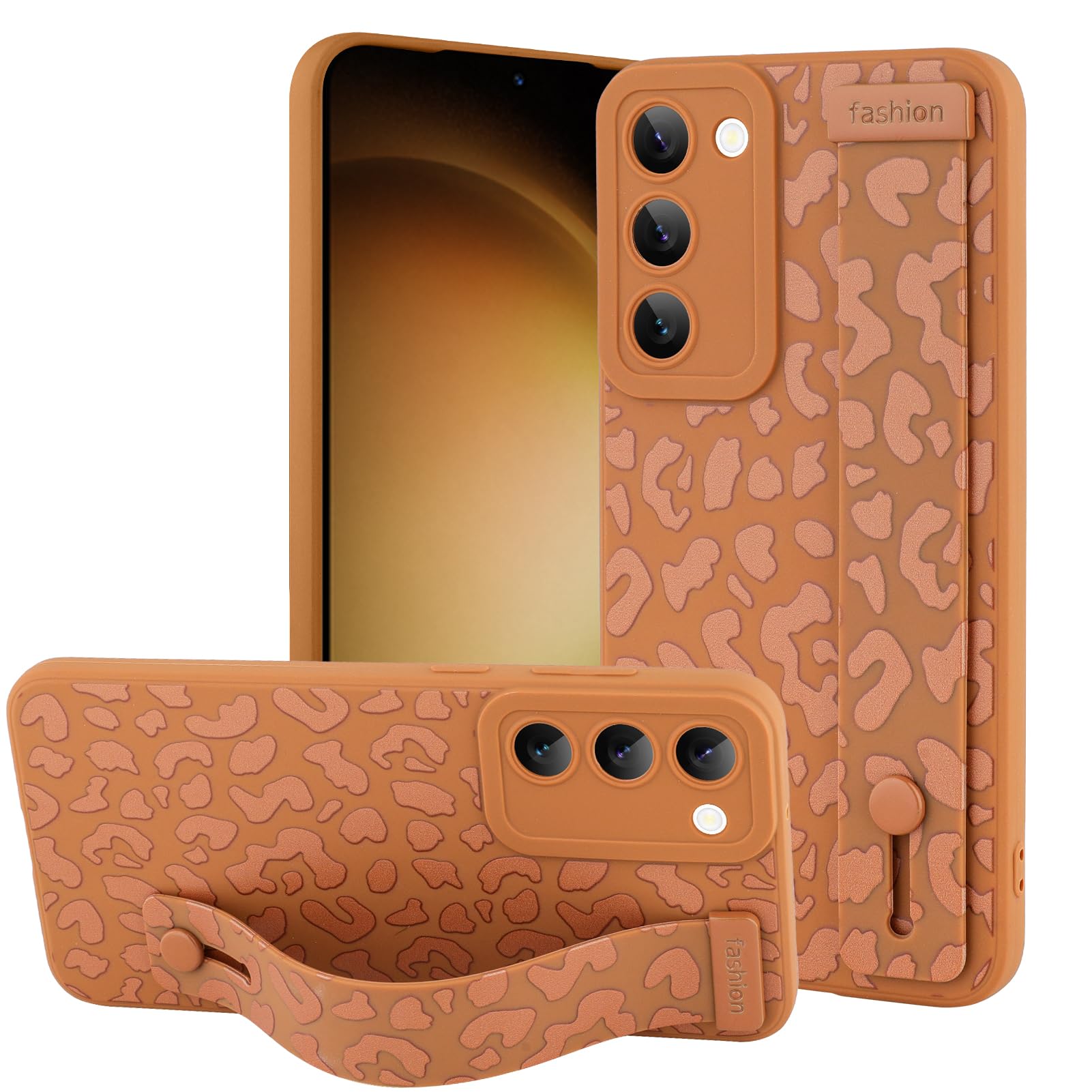 OOK Compatible with Samsung Galaxy S23 5G Case with Wrist Strap, Leopard Silicone Shockproof Protective Slim Anti-Scratch Cheetah Cover for Women