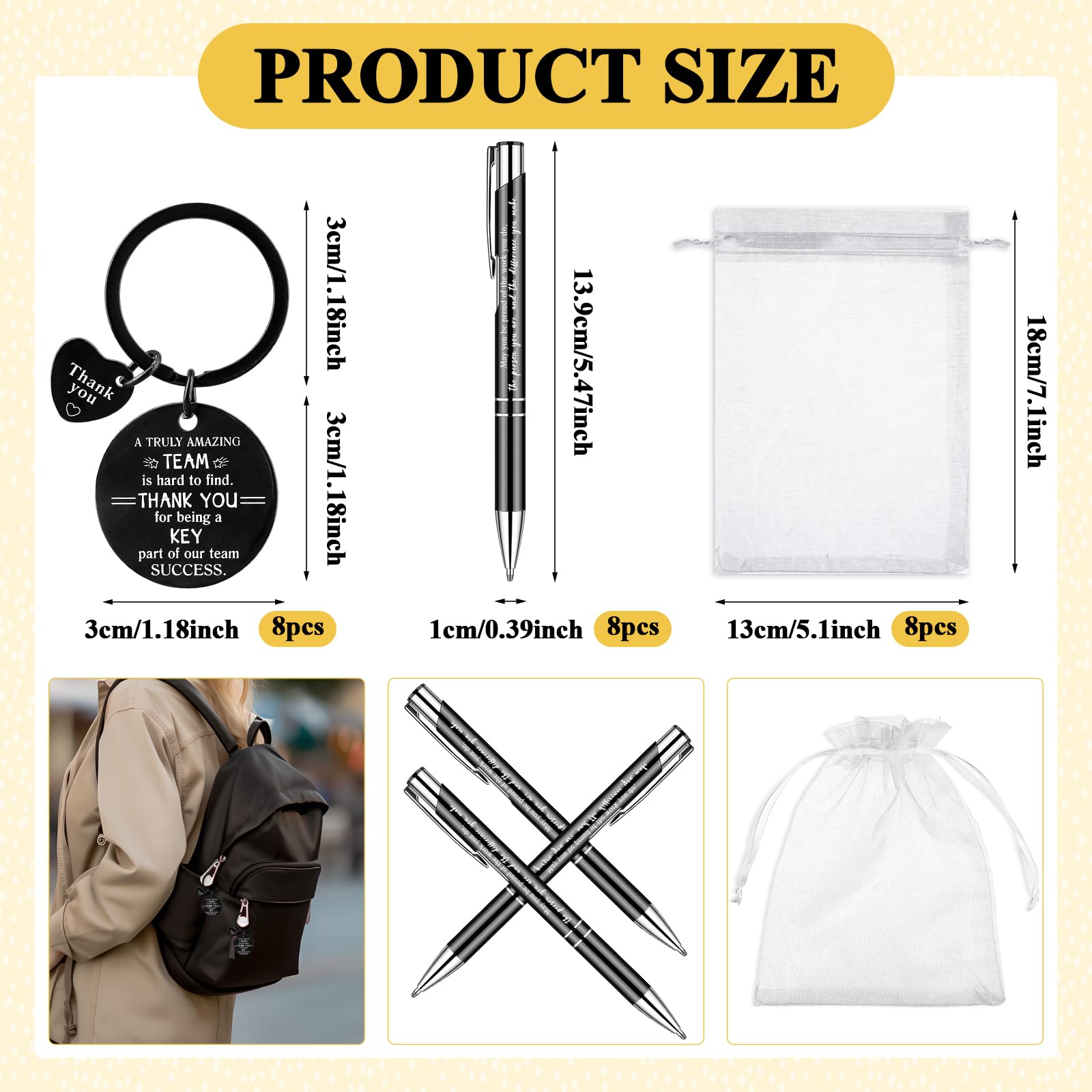 32 Pcs Employee Appreciation Gifts Bulk Team Spiral Notebooks Inspirational Notepad with Motivational Pen Thank You Keychain Organza Bag Team Appreciation Gifts for Staff Coworker Social Worker Gift - Image 3