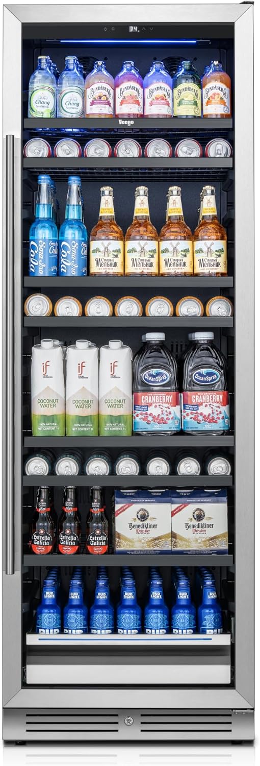 Beverage Refrigerator 24 inch -378 Cans Capacity Beverage Cooler, Upgraded Beverage Refrigerator Freestanding or Built-In, Drink Cooler for Soda, Water, Beer or Wine - For Kitchen, Bar or Office