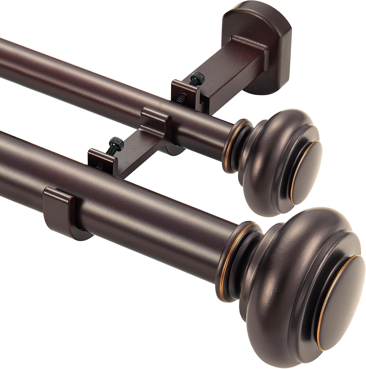 1 1/8 Inch Heavy Duty Double Curtain Rods for Windows, 36-72inch(3-6ft) Adjustable Length Telescoping Dual Drapery Rod Set with Solid Aluminum Bracket for Porch, Floor-to-ceiling Windows, Matte Brown