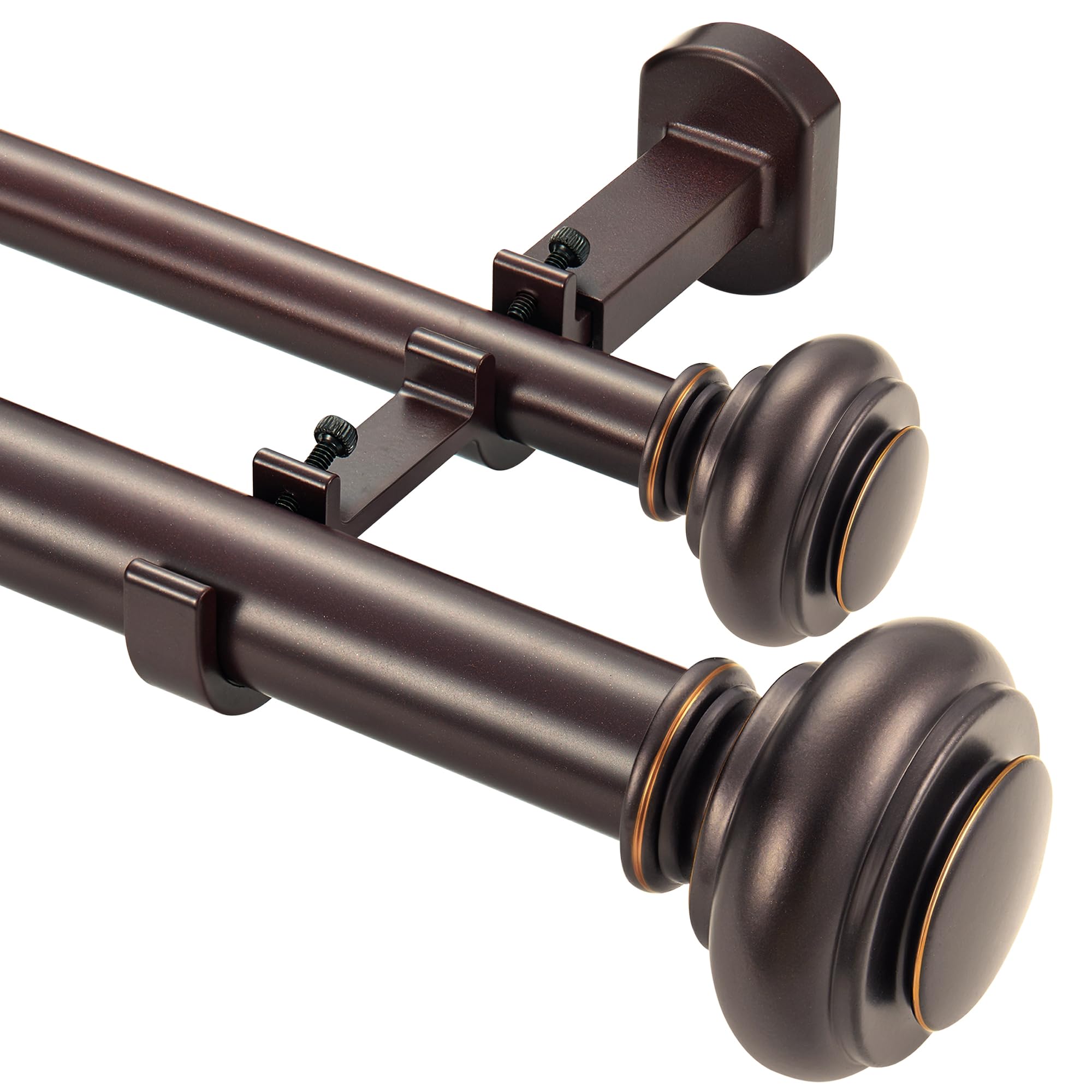Photo 1 of 1 1/8 Inch Heavy Duty Double Curtain Rods for Windows, 72-144inch(6-12ft) Adjustable Length Telescoping Dual Drapery Rod Set with Solid Aluminum Bracket for Porch, Floor-to-ceiling Window, Matte Brown