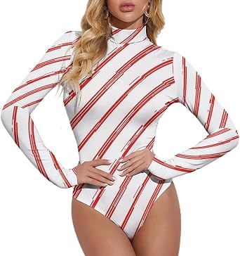 Womens Fashion Body Suits Tops, Long Sleeve Sexy Bodysuit Soft Stretchy Mock Turtle Neck Jumpsuit Slim Fit