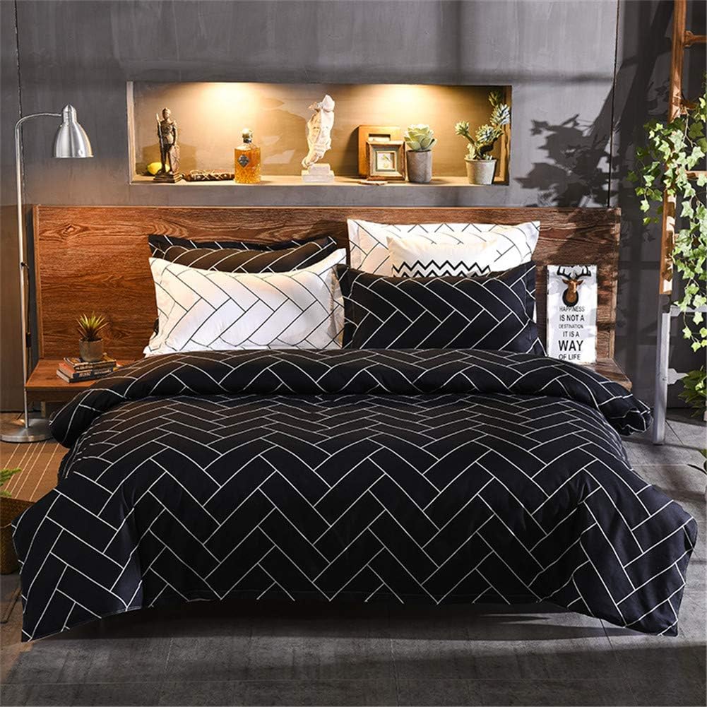 WEBEST Queen Duvet Cover Set Black 3 Piece Geometric Pattern Microfiber Bedding Set with Zipper Ties 1 Duvet Cover 2 Pillowcases Luxury Quality Soft Breathable Comforter Quilt Cover