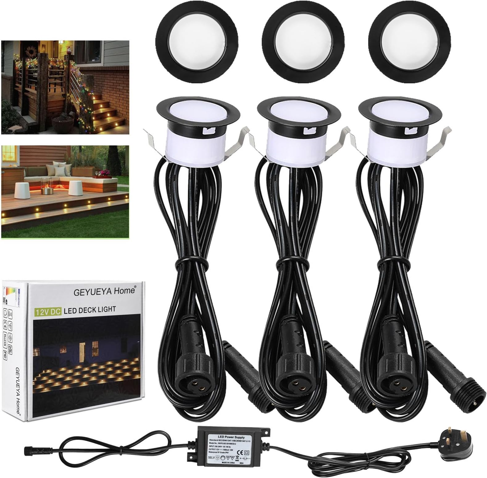 LED Decking Lights Warm White,Ø31MM LED Plinth Lights Kit Deck Lighting for Terrace/Patio/Path/Deck/Garden-6 Pack