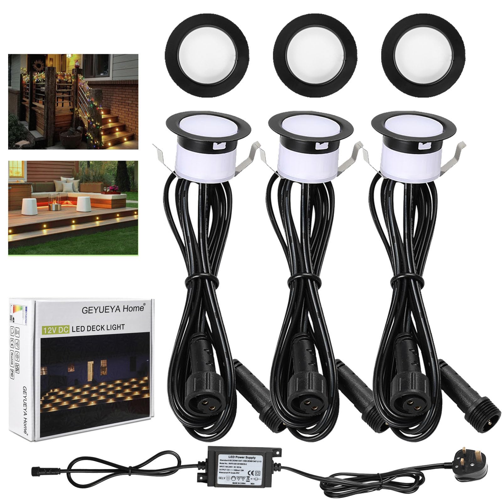 LED Decking Lights Warm White,Ø31MM LED Plinth Lights Kit Deck Lighting for Terrace/Patio/Path/Deck/Garden-6 Pack