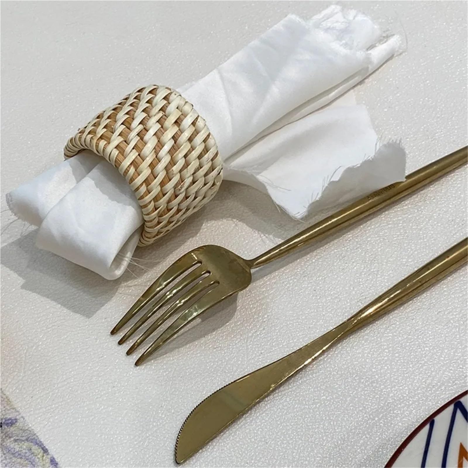 Portatovaglioli, 12 pezzi, realizzati a mano, in rattan, in legno, tinta unita, rustici, naturali, quadrati, decorazione per la tavola (cachi)