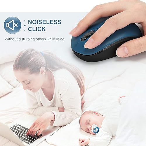 Miniatura 2 de seenda - Mouse inalámbrico, mouse silencioso de 2.4 GHz con receptor USB, mouse portátil para computadora, tablet, laptop o Notebook, azul y negro