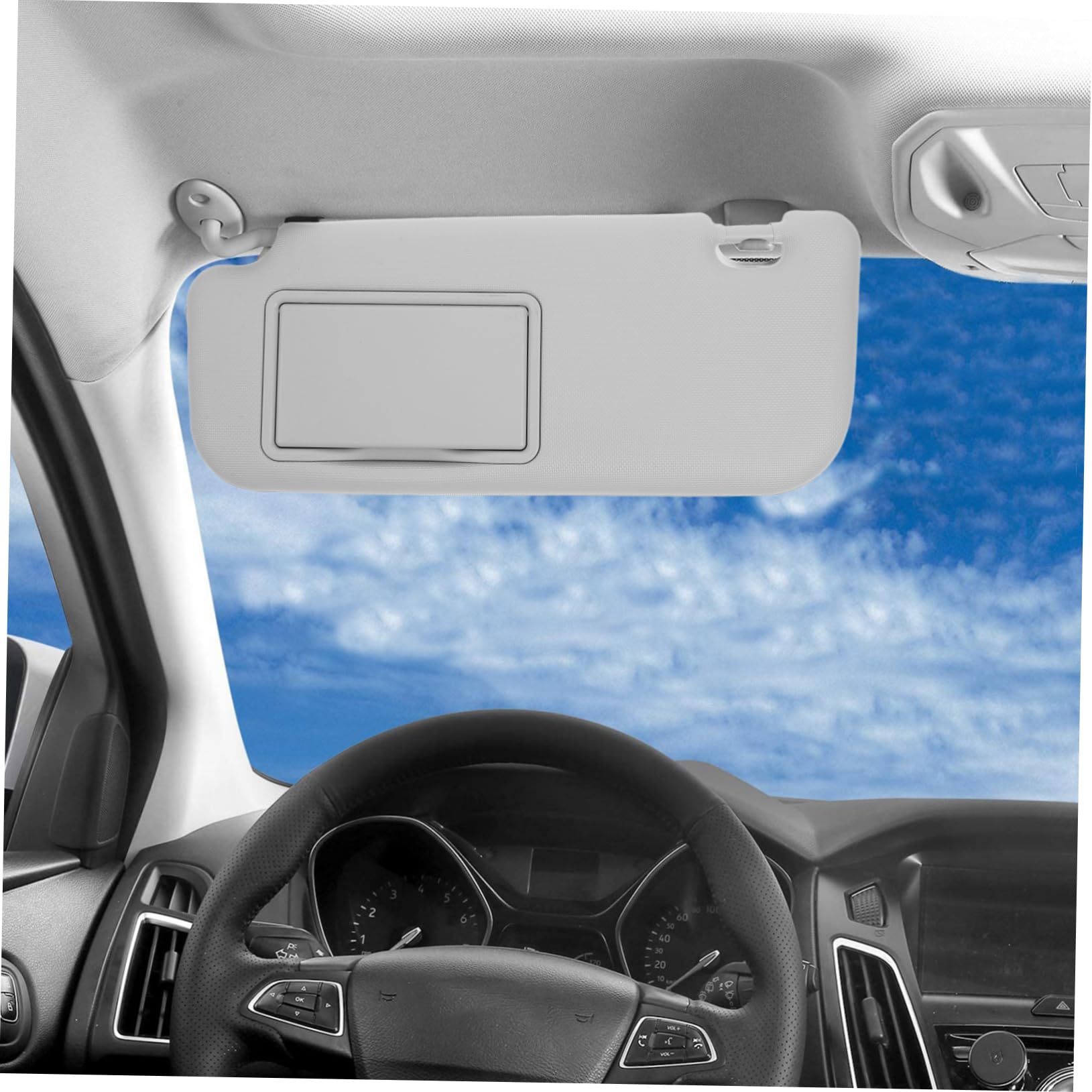 Zerodeko Parasole Auto Lato Sinistro Con Specchio Compatto in Pvc E Abs Per Visiera Parasole Lato Guida Antiabbagliamento E Sostituzione Facile Grigio