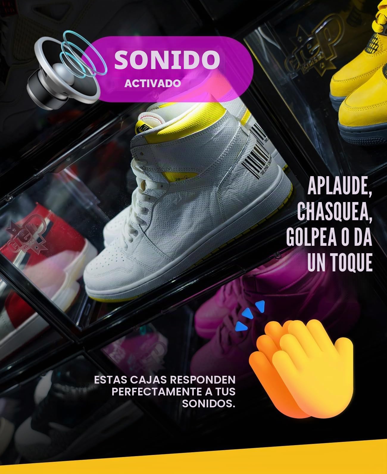Crep Protect Caja Transparente para Zapatos con LED - Crates 3.0 Caja Apilable para Sneakers con Puerta Frontal Magnética, Organizador y Expositor, Protección UV, Hasta Talla EU 47