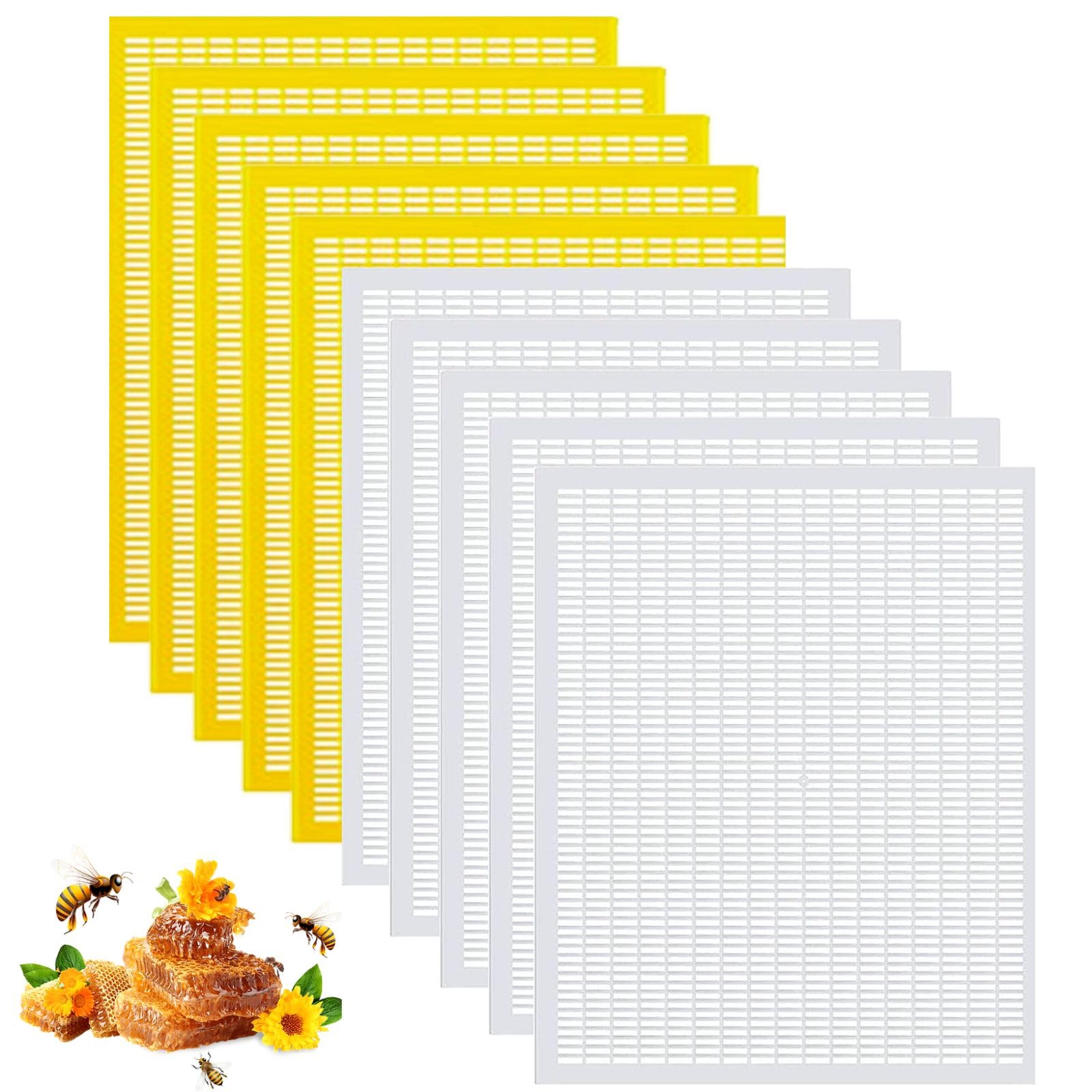 Lot de 10 boudins en plastique à 10 cadres pour ruche à 10 cadres - Pour ruche d'abeille - Pour ruche et apiculture - Séparer les abeilles des ruches - Fournitures d'outils pour ruche (blanc et jaune)