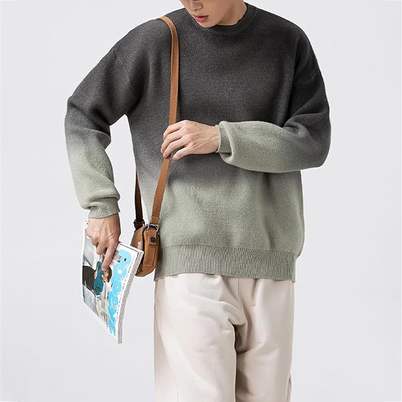 Men's Gradient Sweater Long Sleeve Pullover Men's Casual Pullover,Gray2,L