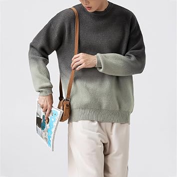Men's Gradient Sweater Long Sleeve Pullover Men's Casual Pullover,Gray2,L