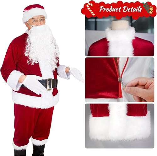 Miniatura 3 de Disfraz de Papá Noel para hombres adultos, traje de franela de lujo, 9 unidades