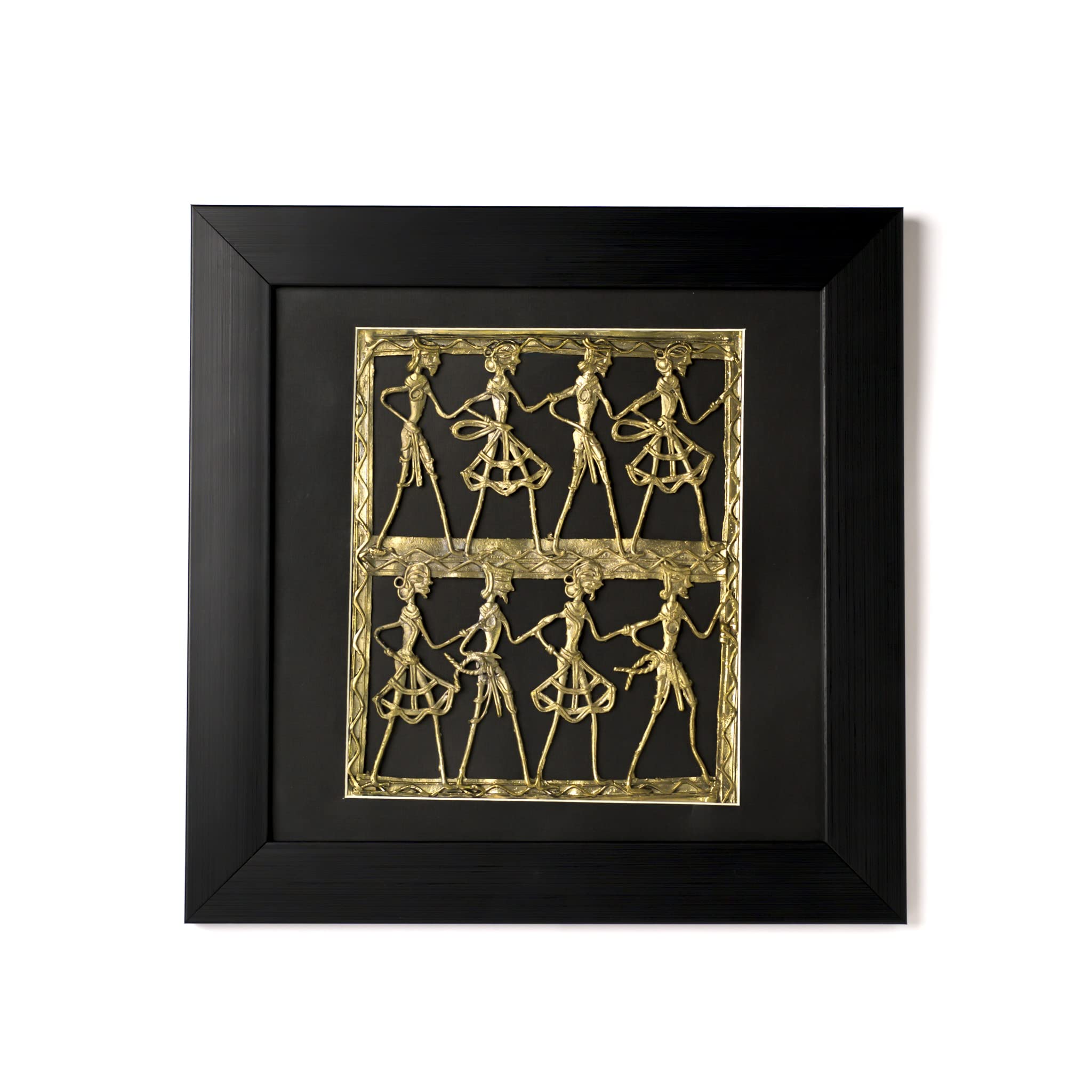 Dhokra Brass Wall Hanging, Bastar Art Dancers, Handmade, 12.5 Inch | Handcrafted brass figurines, eight dancer figures-image-2
