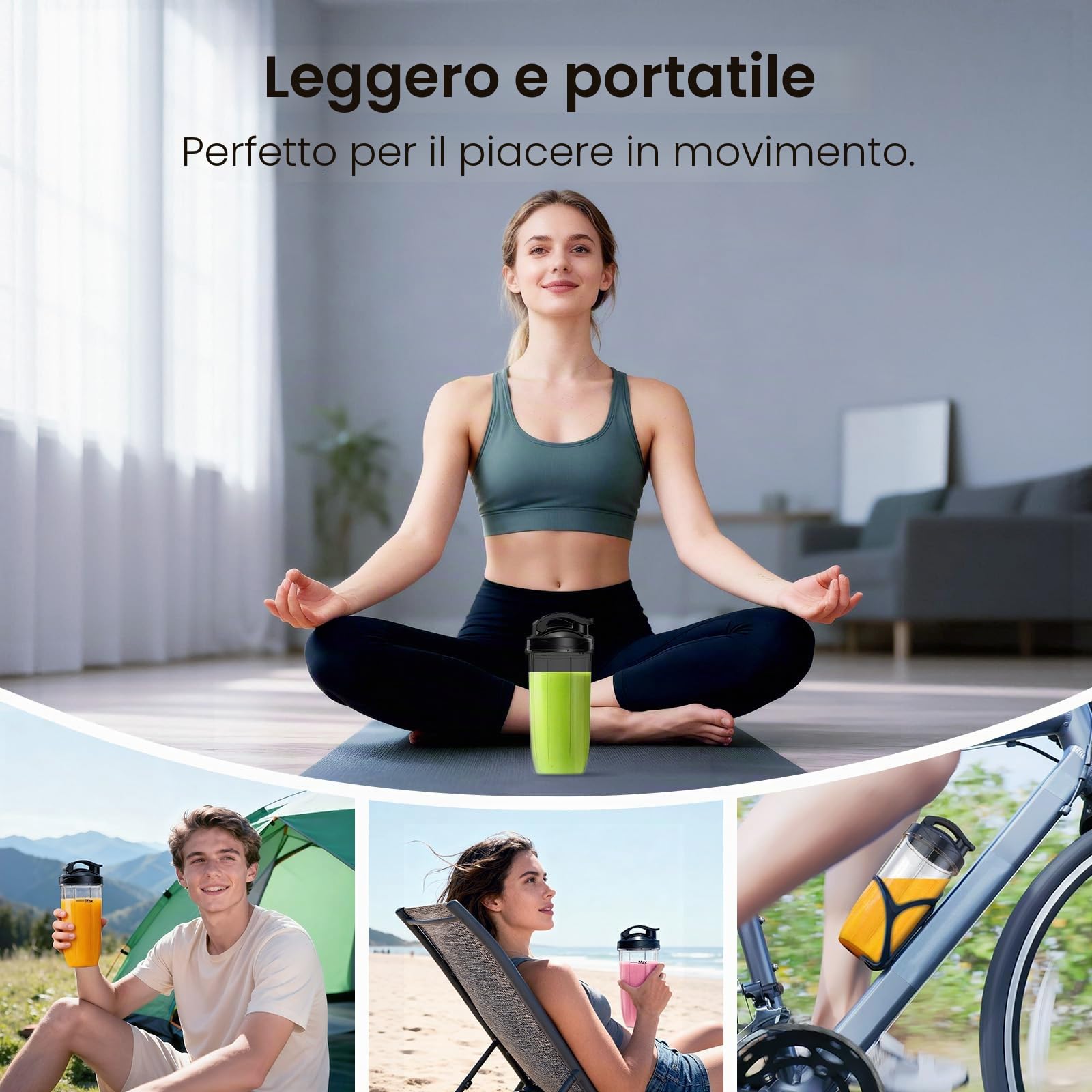 Ganiza Smoothie Maker, Mini Standmixer da 900W, Mixer con 25.000 giri/min, 3 Bicchieri Tritan da Asporto (300ml & 500ml & 700ml), 4 Lame Asimmetriche, per Ogni Tipo di Frullato e Smoothie, Argento