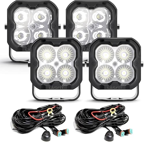 LASFIT LED pods kit2 luces de foco 2 luces de inundación con 2 piezas de arnés de cableado luces led pod para F150 Sequoia Solara Tacoma Tundra