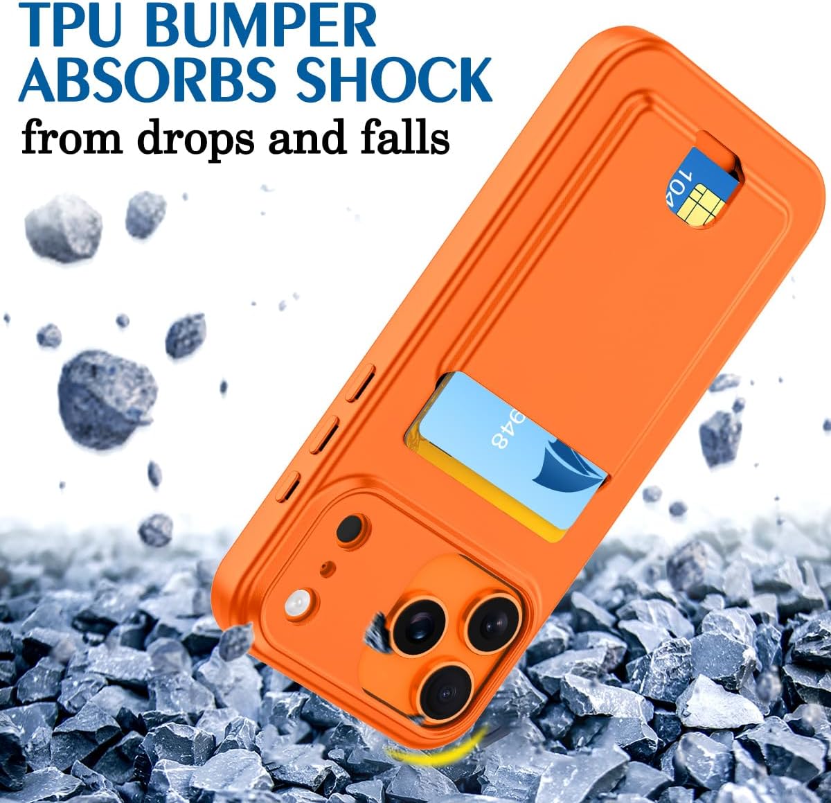 Petocase for iPhone 17 Pro Max Wallet Case Card Holder Slot Ultra Slim Fit Flexible TPU Gel Rubber Soft Skin Silicone Protective Phone Case Cover for Apple iPhone 17 Pro Max 6.9 inch Orange - Image 5