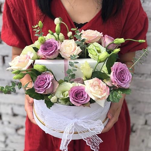 Miniatura 3 de BBJ WRAPS Caja de papel de flores de mármol vintage Cajas redondas de floristería para ramo con tapas Set3 (SML) (blanco)