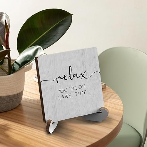 Miniatura 6 de Letrero de Lake Time, decoración rústica de madera para escritorio, para el hogar, granja, oficina, baño, bandeja escalonada, placa de decoración de