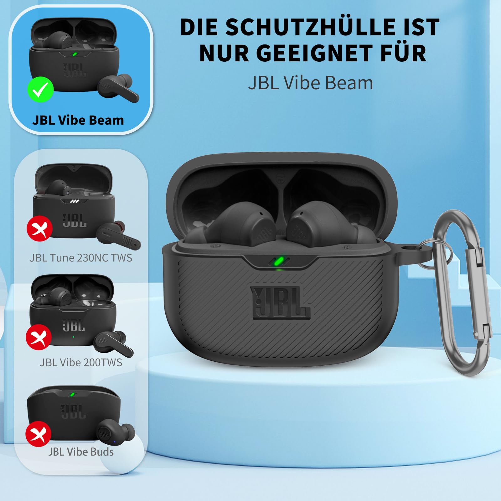 Schutzhülle Für JBL Vibe 200TWS & Beam Im Game-Console Design - Mit Reinigungsstift & Schlüsselanhänger (Rock Grey)