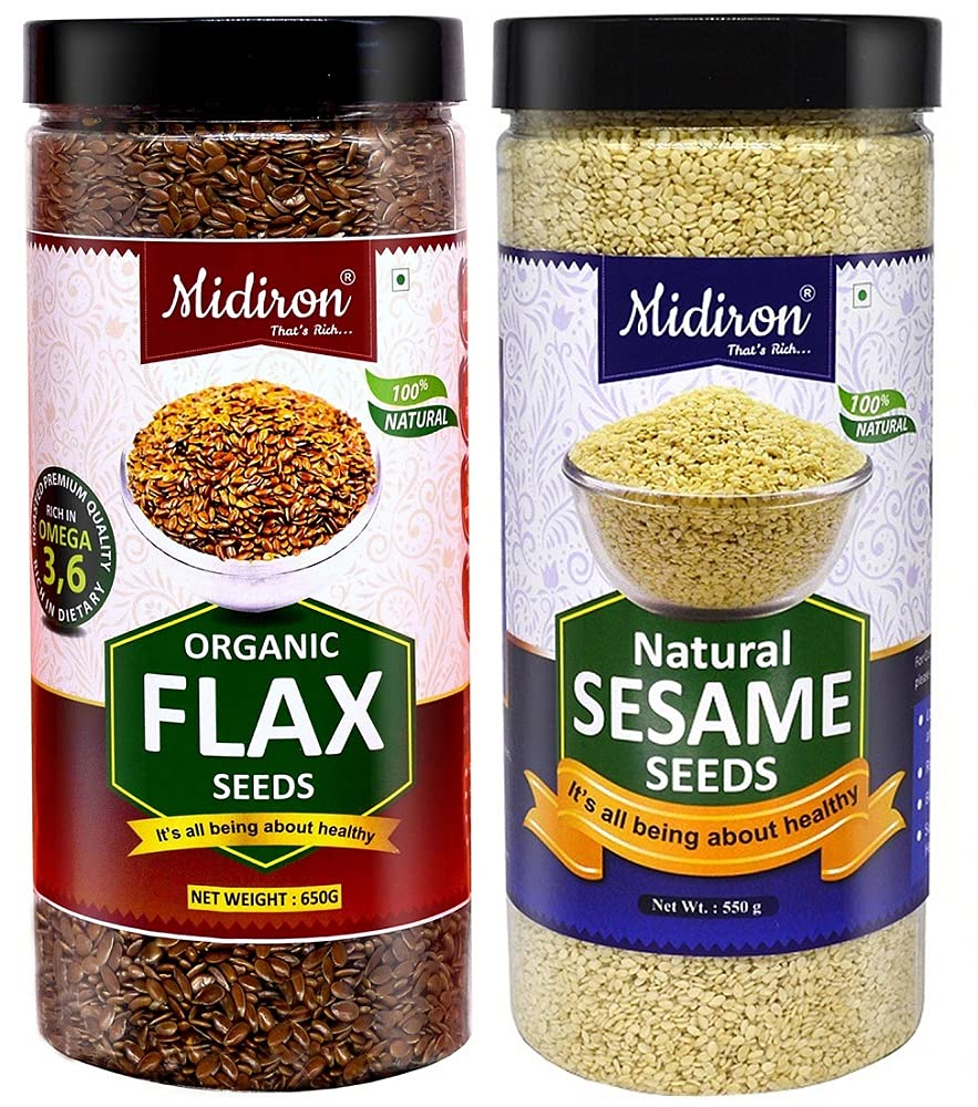 Midiron Roasted Flax Seed (650 gm) & Raw Sesame Seed/White till (550 gm